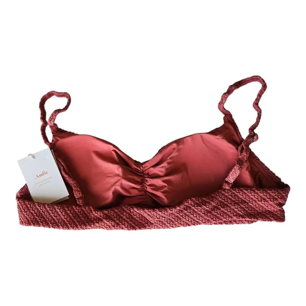 ANDIE Swim Women L Symi Bikini Swimsuit Top Mauve Pink Cinched Texturized NEW